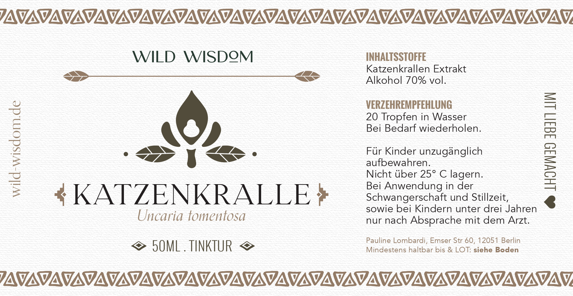 Katzenkralle Tinktur 50ml, 70%vol.